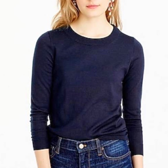 J. Crew Sweaters - J.Crew Navy Merino Wool Tippi Crewneck Sweater Size Small, 3/4 length sleeve